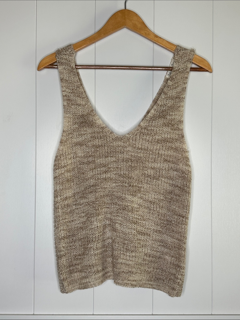 V-Neck Knit Tank Top in Taupe